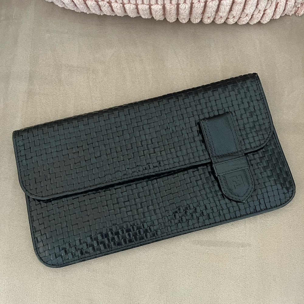 Vintage Fendi Black Leather Clutch